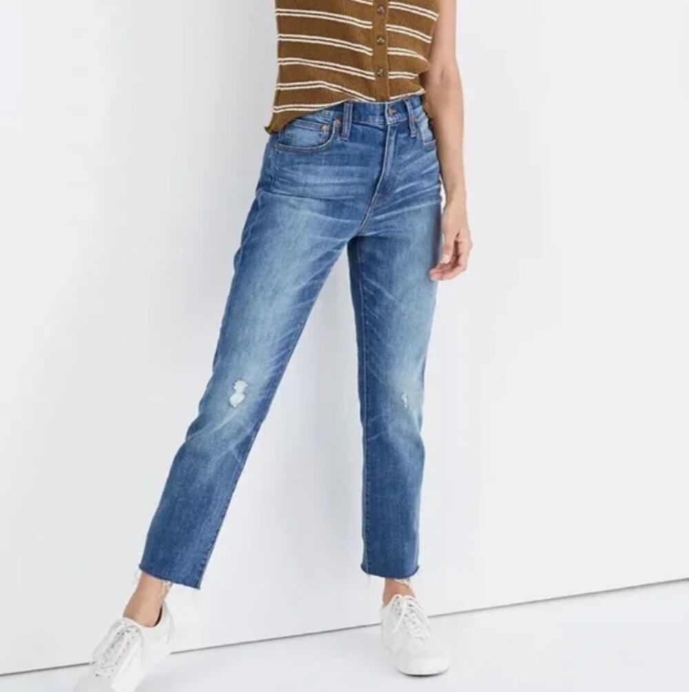Madewell High-Rise Slim Boyfriend Jean Women's Size 26 Distressed Raw Hem Crop